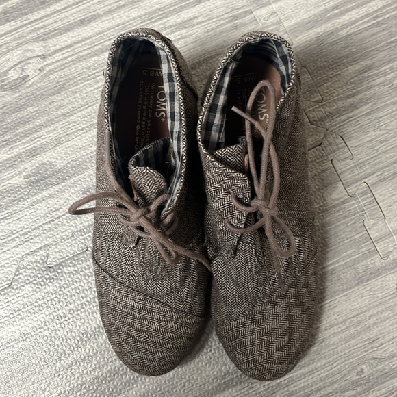 Tom’s Wedge Herringbone Brown Lace up Size 8.5 - Picture 4 of 6